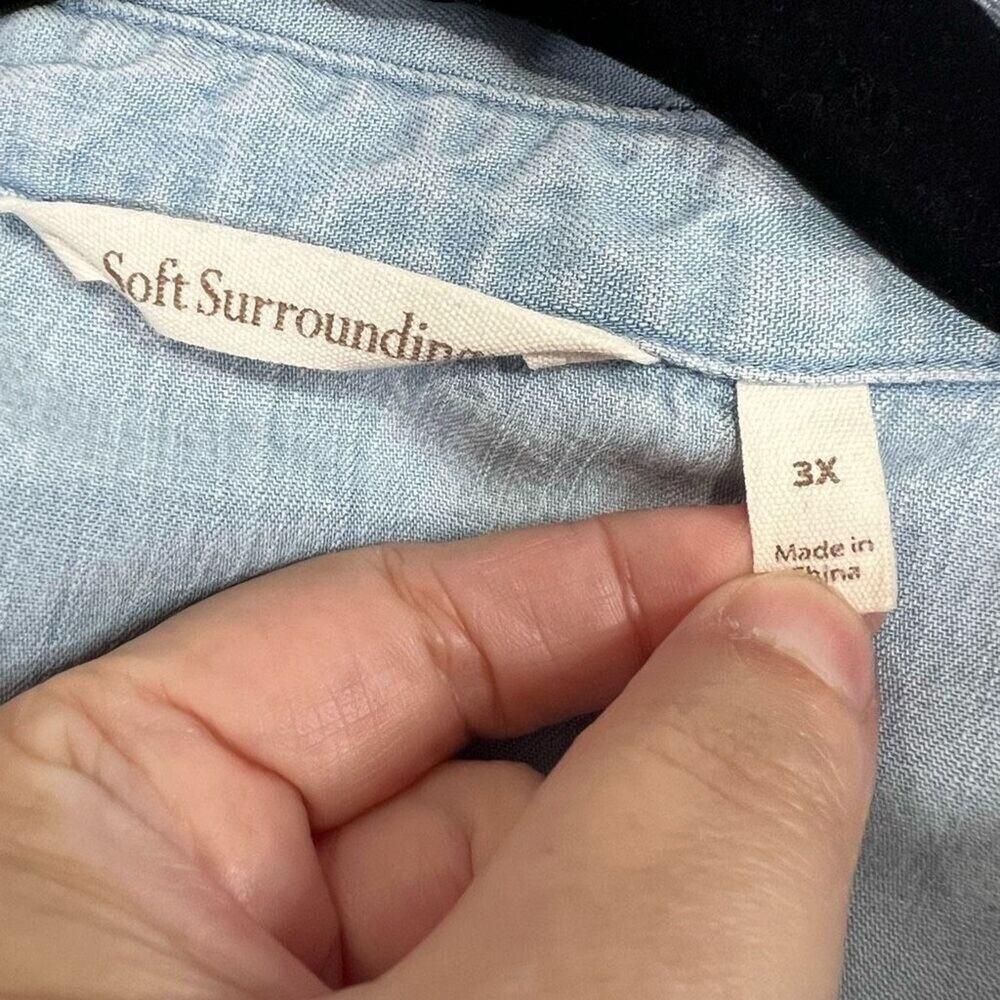 Soft Surroundings Chambray Blue 100% Lyocell‎ Button Up Short Sleeve Top Sz 3X - Picture 4 of 7